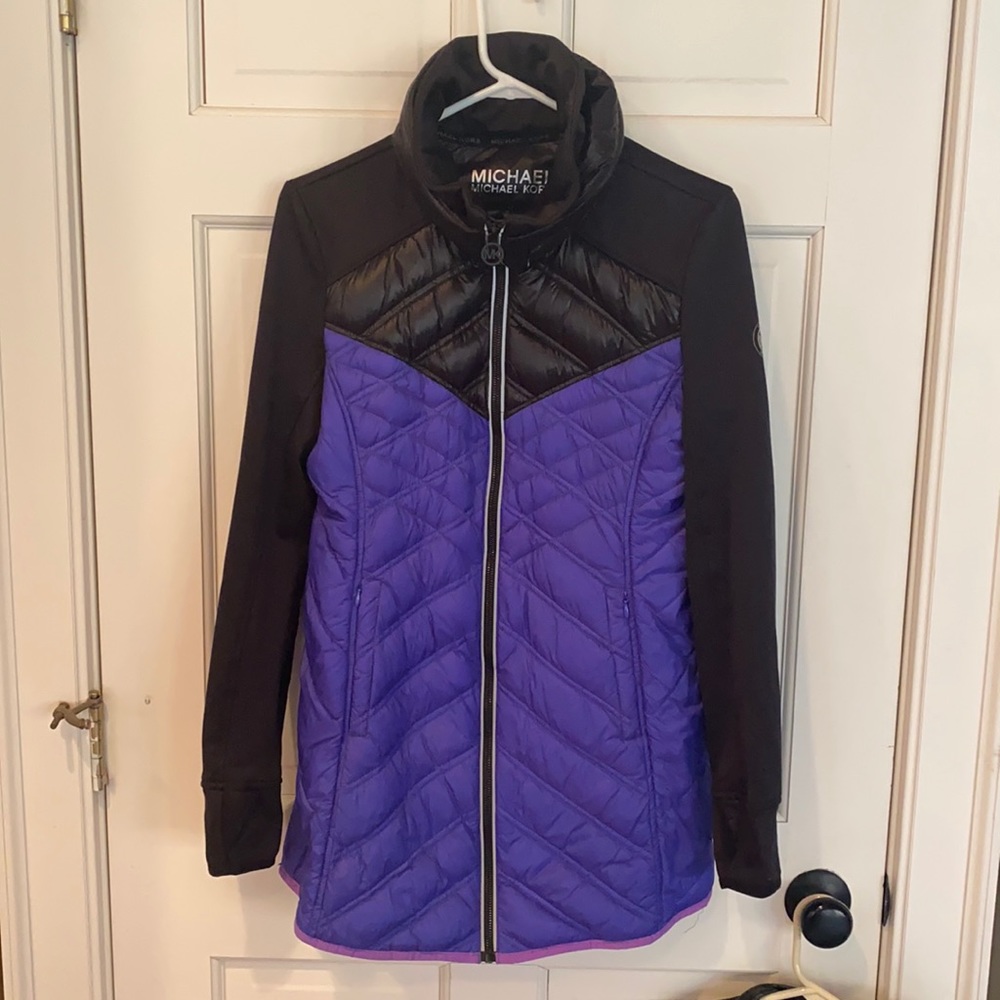 Michael Kors Mixed Media Hybrid Quilted Midweight Hooded Raincoat